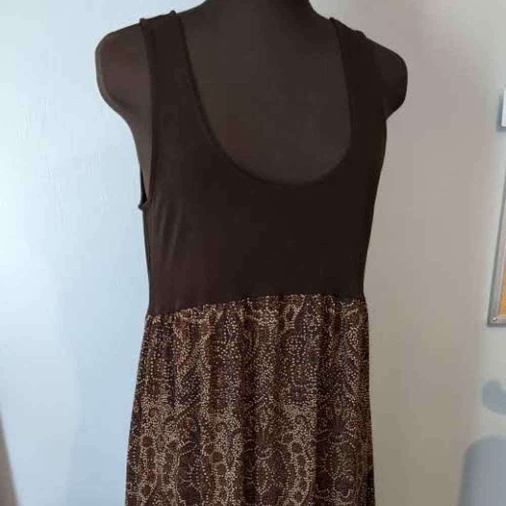 Michael Kors Women's Tank Dress Size M Brown Midi Length Geometric Print Flowy